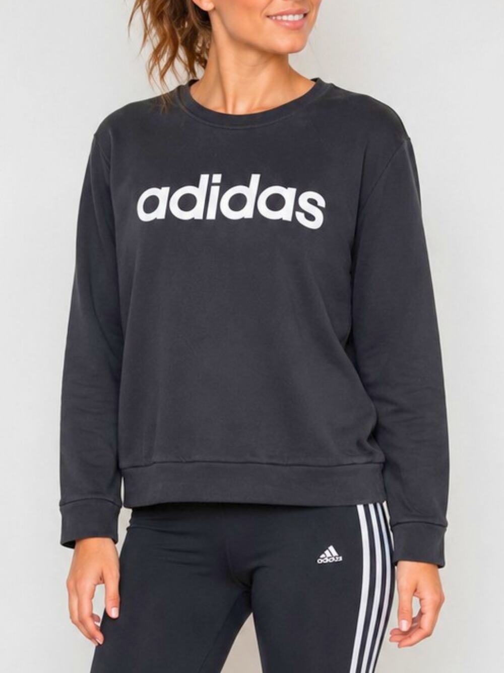 Adidas Essentials Linear Sweatshirt L Black Minimalist Athleisure
